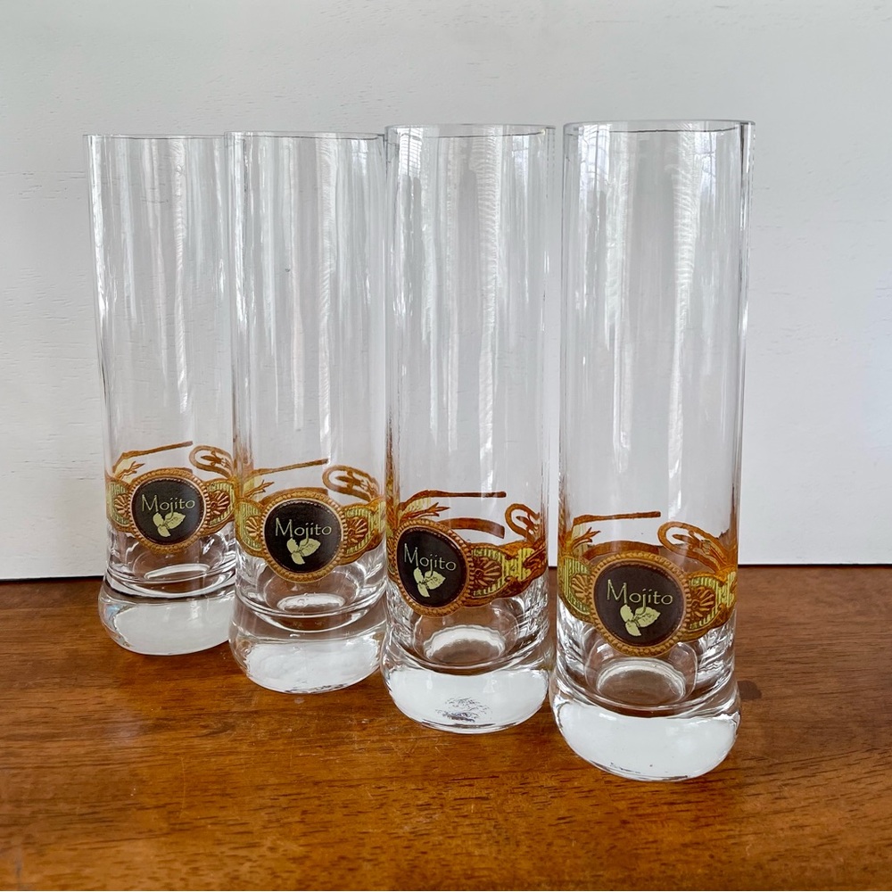 Set of 4 Tommy Bahama Mojito Cigar Band Glasses 8" Tall Tumblers